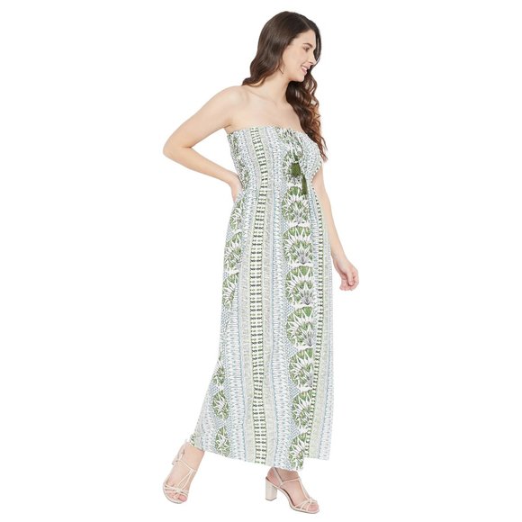 Gypsie Blu Women Floral Print Olive Polyester Tube Dress for Party Wear - Picture 3 of 7